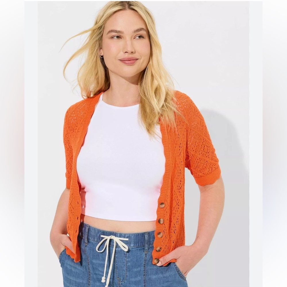 Torrid Pointelle Cardigan Button Front Cropped Sweater